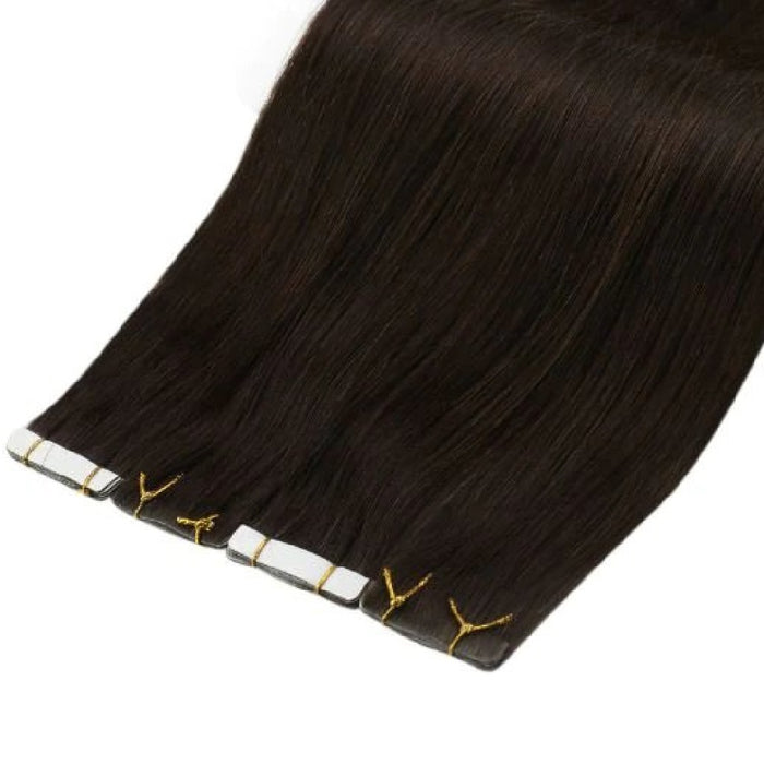 Seamless Tape in Human Hair Extensions Best Virgin Hair Darkest Brown #2