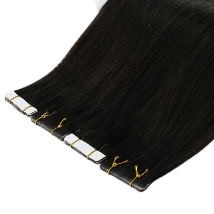 Tape in Hair Extensions Seamless Tape Virgin Human Hair Tape-INS Jet Black #1