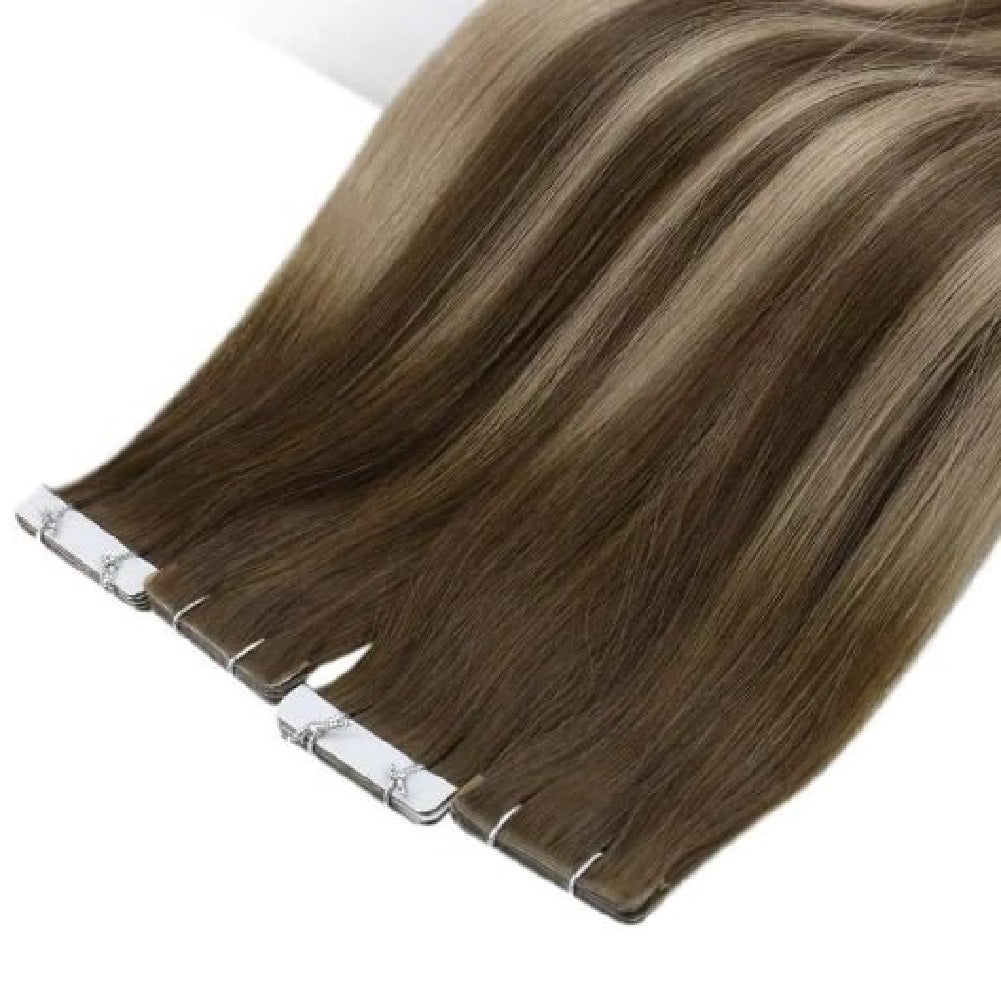 Tape in Hair Extensions Virgin Hair Invisible Tape-INS Balayage Brown mix Blonde #4/27/4