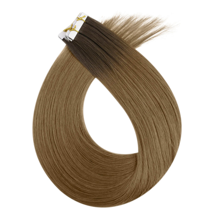 [New]Virgin Tape in Human Hair Extensions Balayage Brown Hair#R3T8