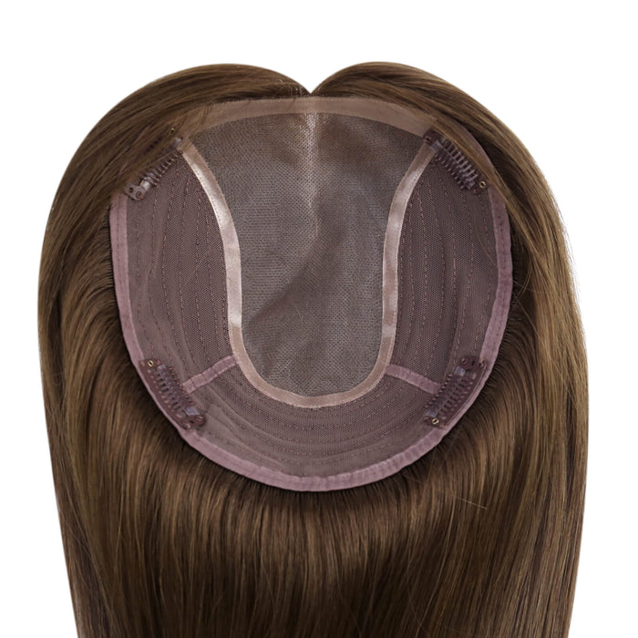 Mono Topper,human hair topper,high-quality virgin hair extensions,hair topper women,hair topper,wig,hair topper silk base,hair topper human hair,dark brown hair topper,brown hair topper,natural brown hair topper,medium brown hair topper,natural brown hair topper,distribute seams at will,invisible topper,large base topper,large base 6*7 inch,Hair Volumizers,Clip-In Hair Volumizers