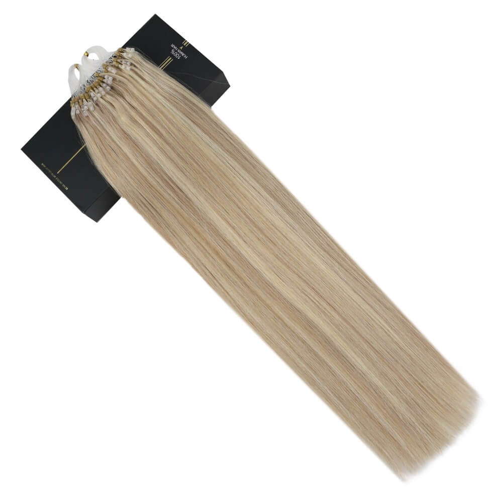 Pre Bonded Micro Ring Human Hair Extensions with Light Pink Gold Highlights #18/613