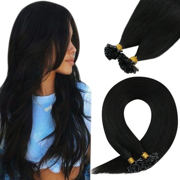 Keratin U Tip Real Human Hair Extensions Jet Black #1